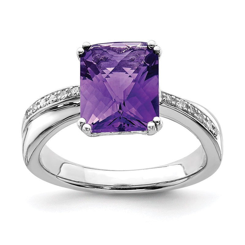 Sterlingsilber Rhodiniert Diamant und Amethyst Ring (size 9 Nur)
