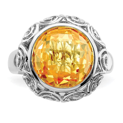 Sterlingsilber Rhodium Citrin Ring (size 7 Nur)