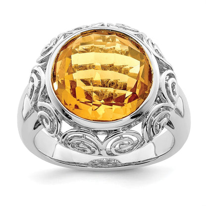 Sterlingsilber Rhodium Citrin Ring (size 7 Nur)
