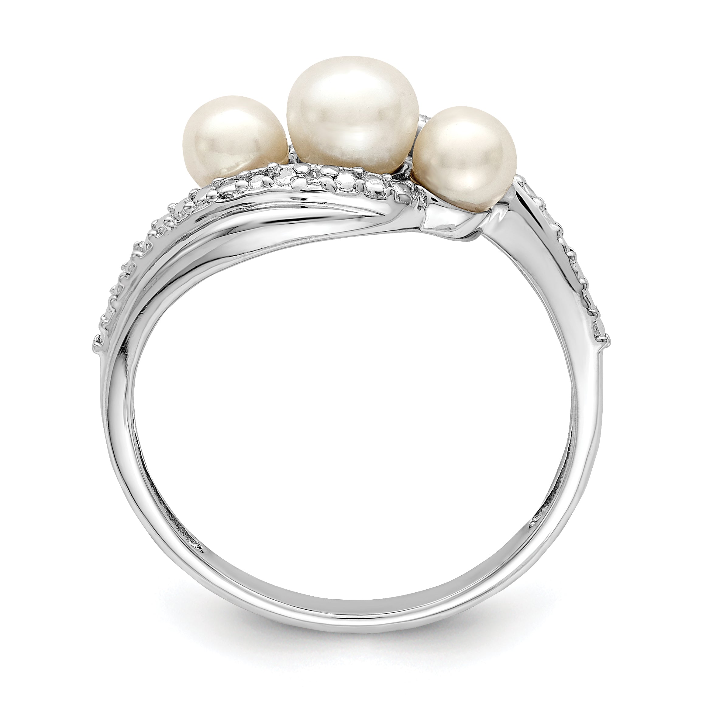 Sterlingsilber Rhodiniert Diamant und Fw Zuchtperle Ring