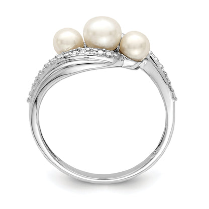 Sterlingsilber Rhodiniert Diamant und Fw Zuchtperle Ring