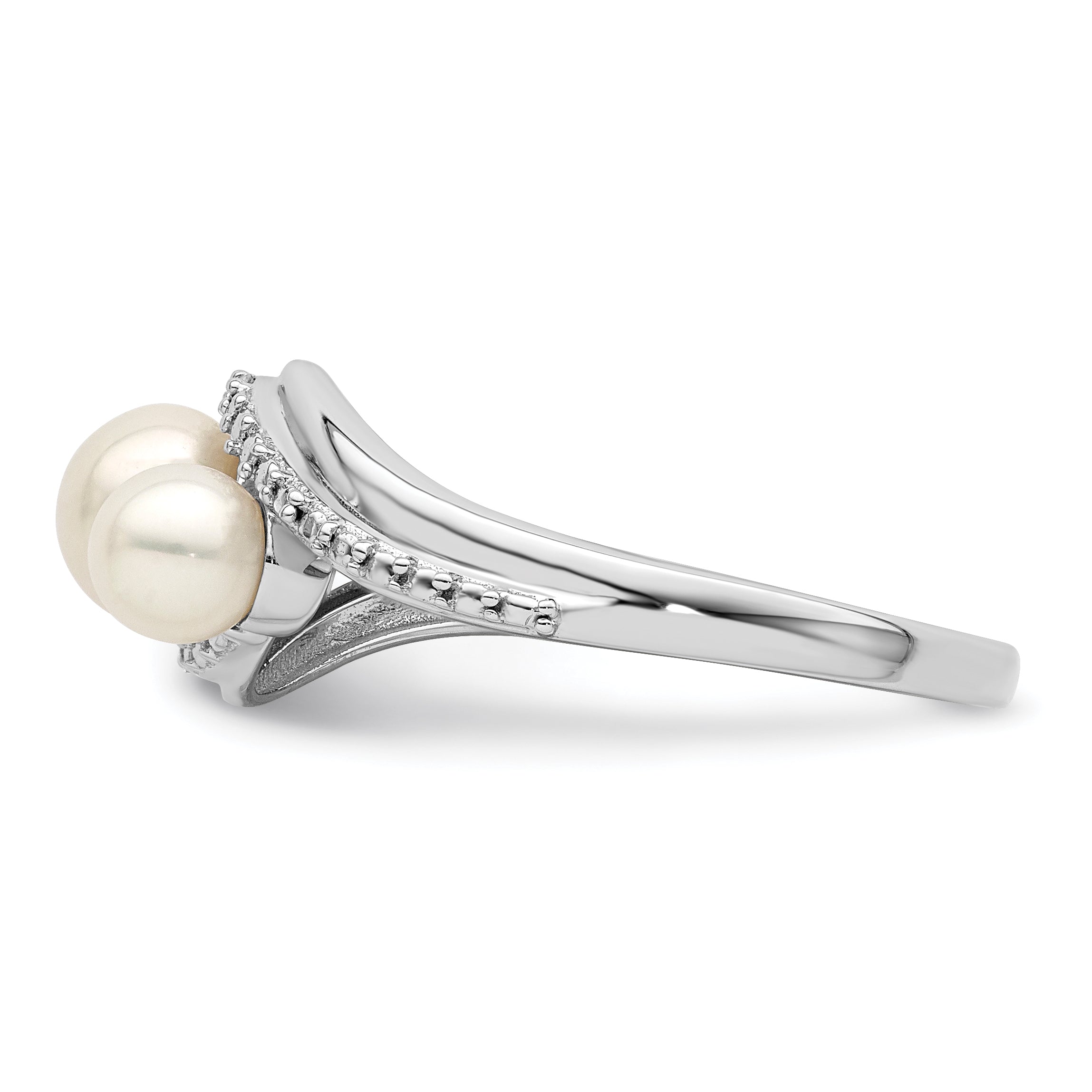 Sterlingsilber Rhodiniert Diamant und Fw Zuchtperle Ring