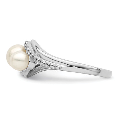 Sterlingsilber Rhodiniert Diamant und Fw Zuchtperle Ring