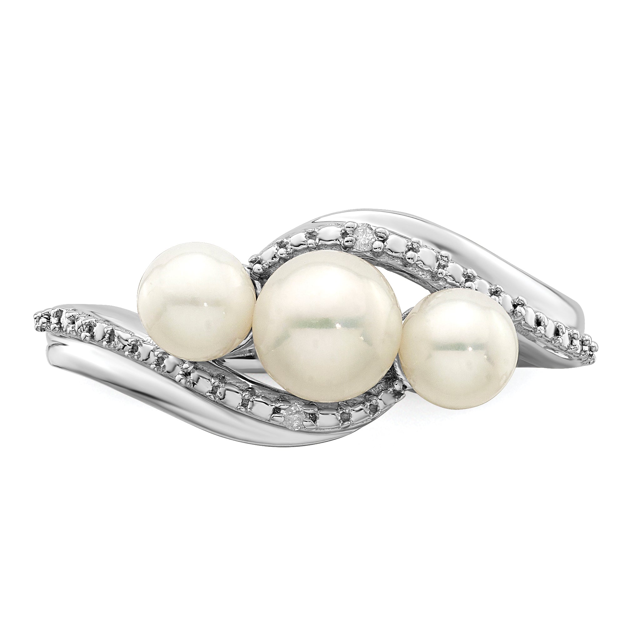 Sterlingsilber Rhodiniert Diamant und Fw Zuchtperle Ring
