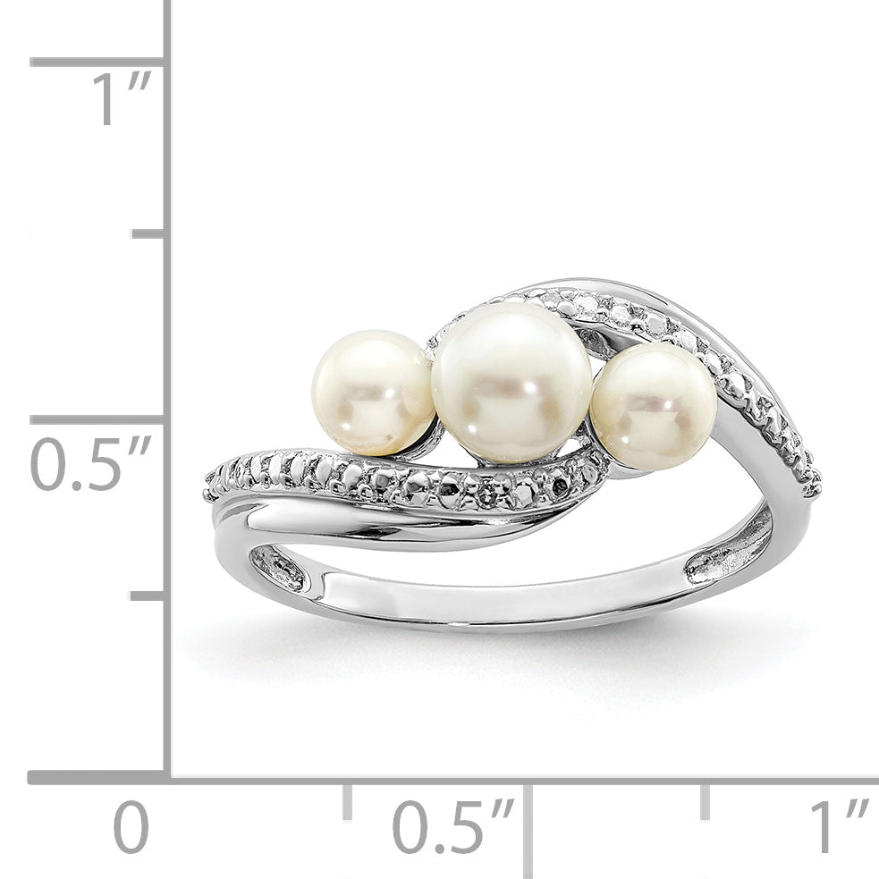 Sterlingsilber Rhodiniert Diamant und Fw Zuchtperle Ring