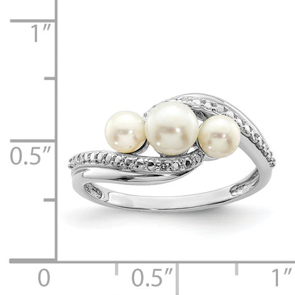 Sterlingsilber Rhodiniert Diamant und Fw Zuchtperle Ring