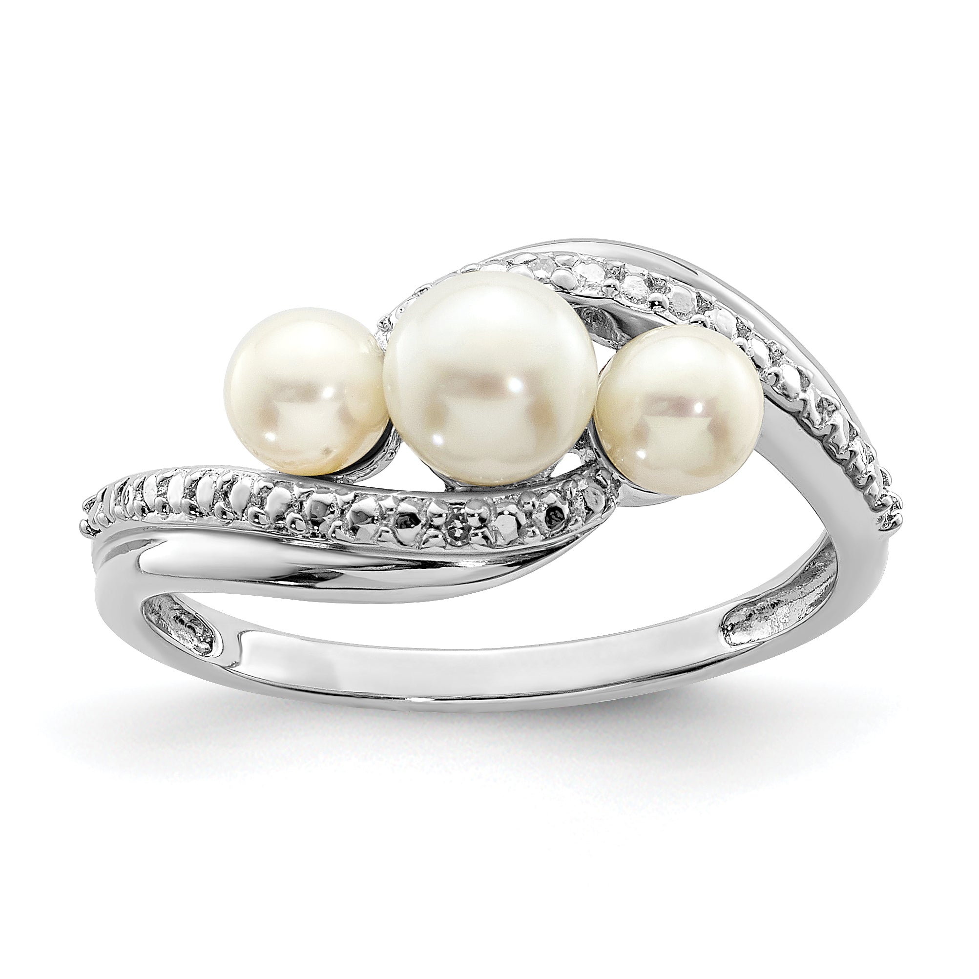 Sterlingsilber Rhodiniert Diamant und Fw Zuchtperle Ring