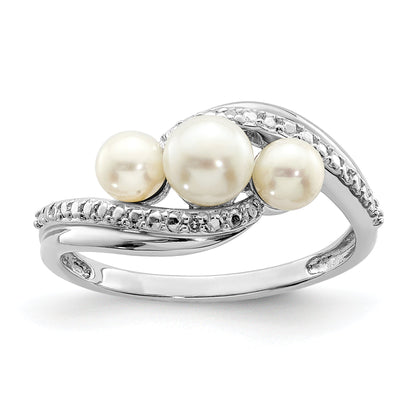Sterlingsilber Rhodiniert Diamant und Fw Zuchtperle Ring