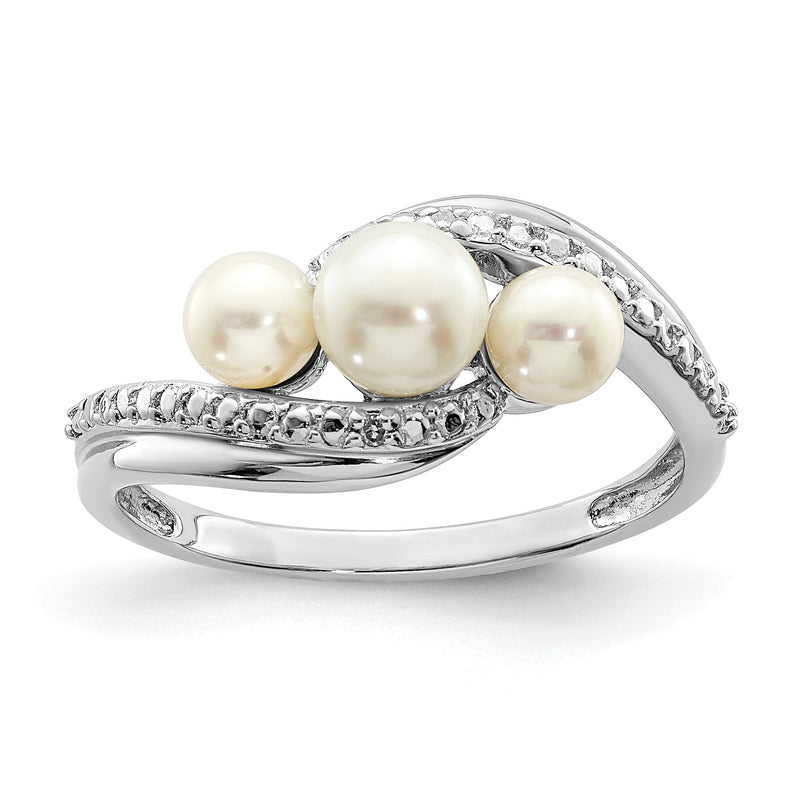 Sterlingsilber Rhodiniert Diamant und Fw Zuchtperle Ring