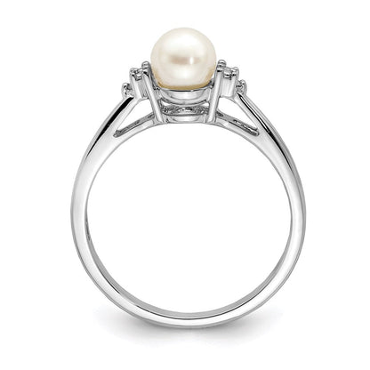 Sterlingsilber Rhodiniert Diamant und Fw Zuchtperle Ring