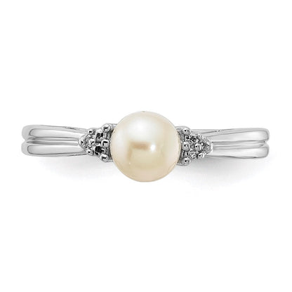 Sterlingsilber Rhodiniert Diamant und Fw Zuchtperle Ring