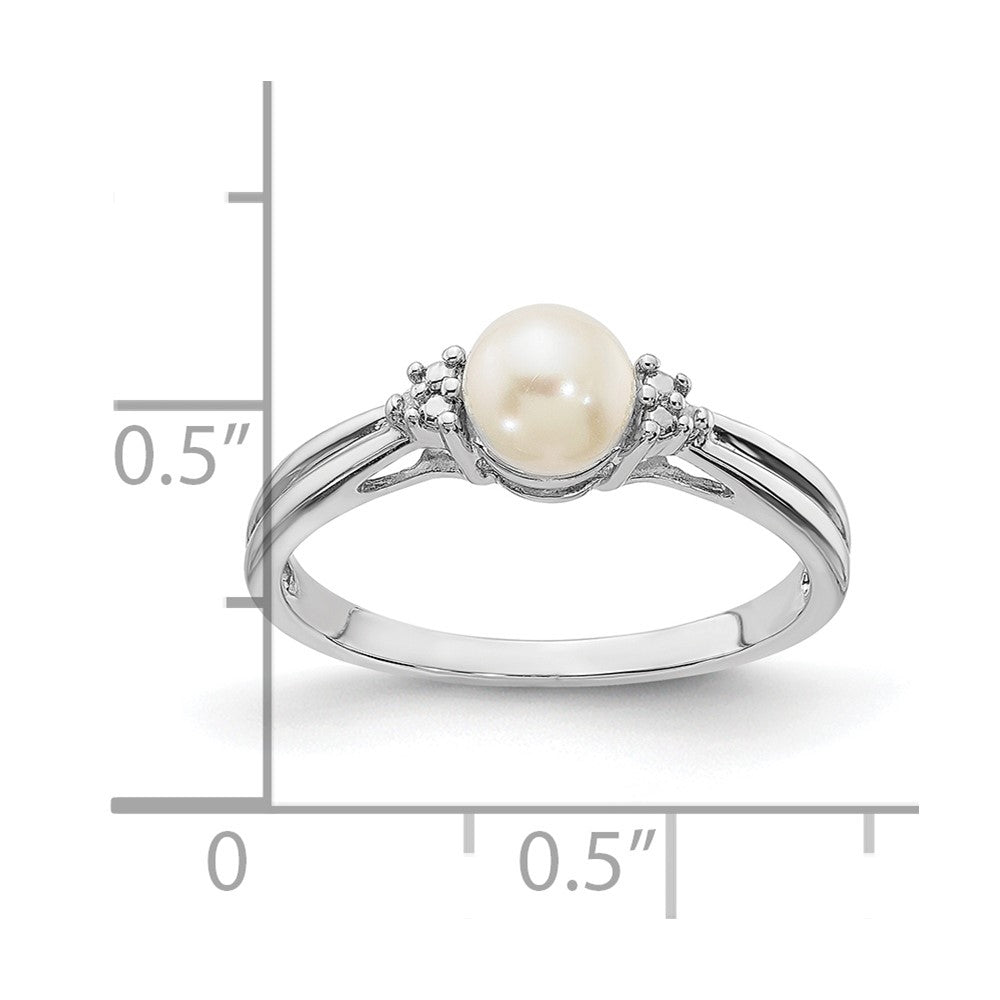 Sterlingsilber Rhodiniert Diamant und Fw Zuchtperle Ring