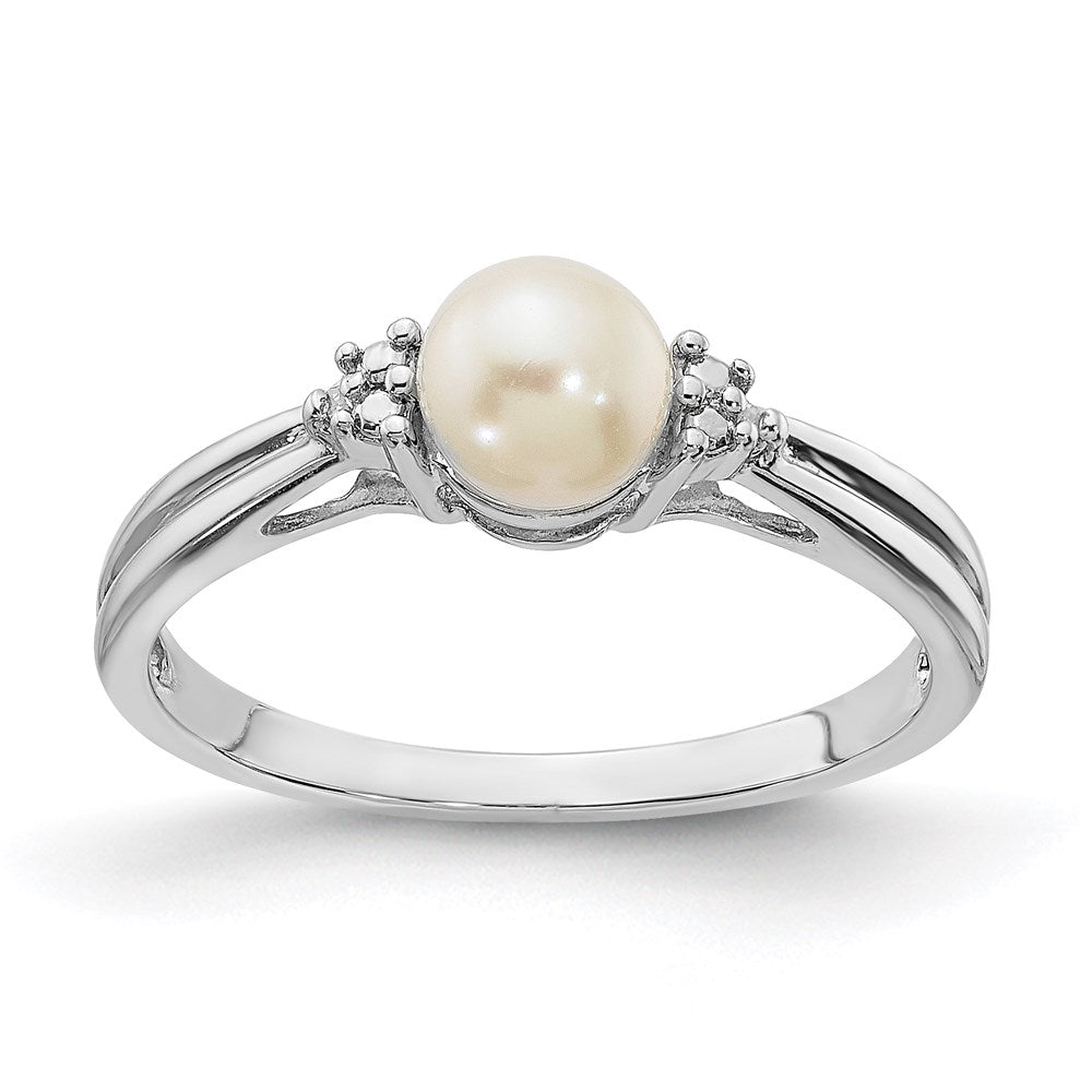 Sterlingsilber Rhodiniert Diamant und Fw Zuchtperle Ring