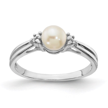 Sterlingsilber Rhodiniert Diamant und Fw Zuchtperle Ring
