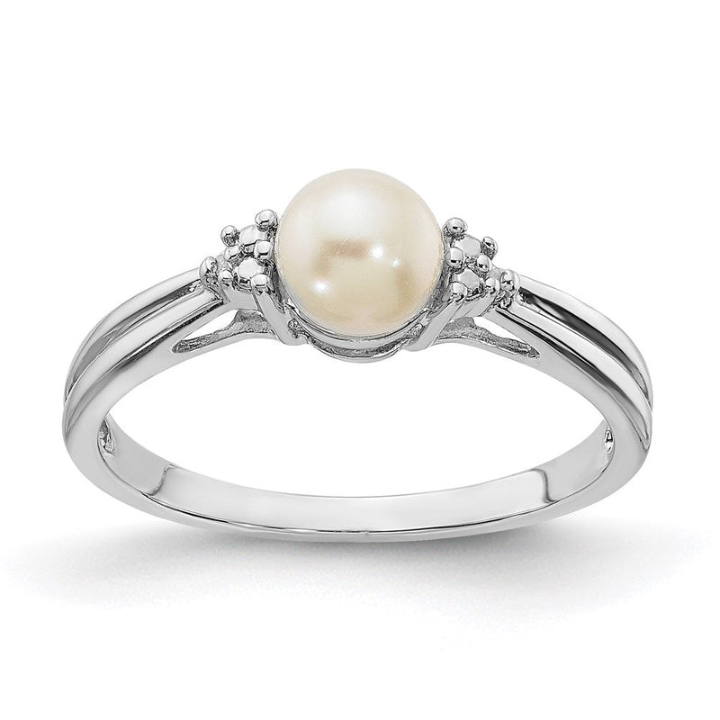 Sterlingsilber Rhodiniert Diamant und Fw Zuchtperle Ring
