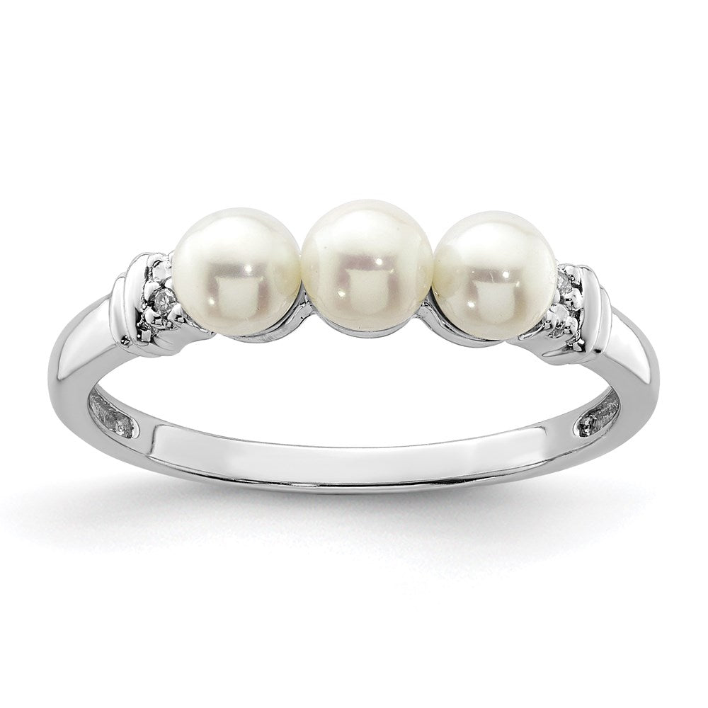 Sterlingsilber Rhodiniert Diamant und Fw Zuchtperle Ring