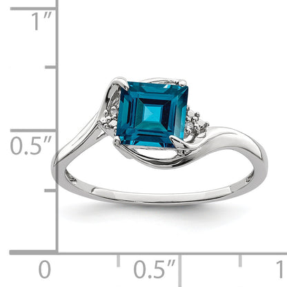 Sterlingsilber Rhodiniert Diamant & London Blautopas Ring