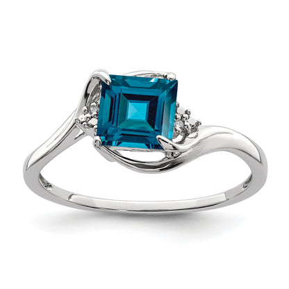 Sterlingsilber Rhodiniert Diamant & London Blautopas Ring
