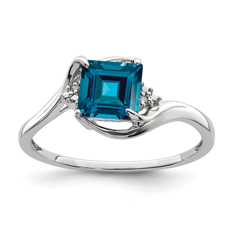 Sterlingsilber Rhodiniert Diamant & London Blautopas Ring