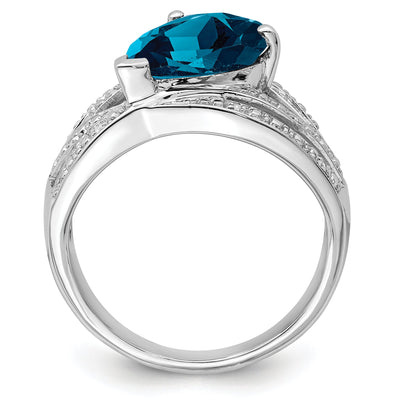 Sterlingsilber Rhodiniert Diamant & London Blautopas Ring
