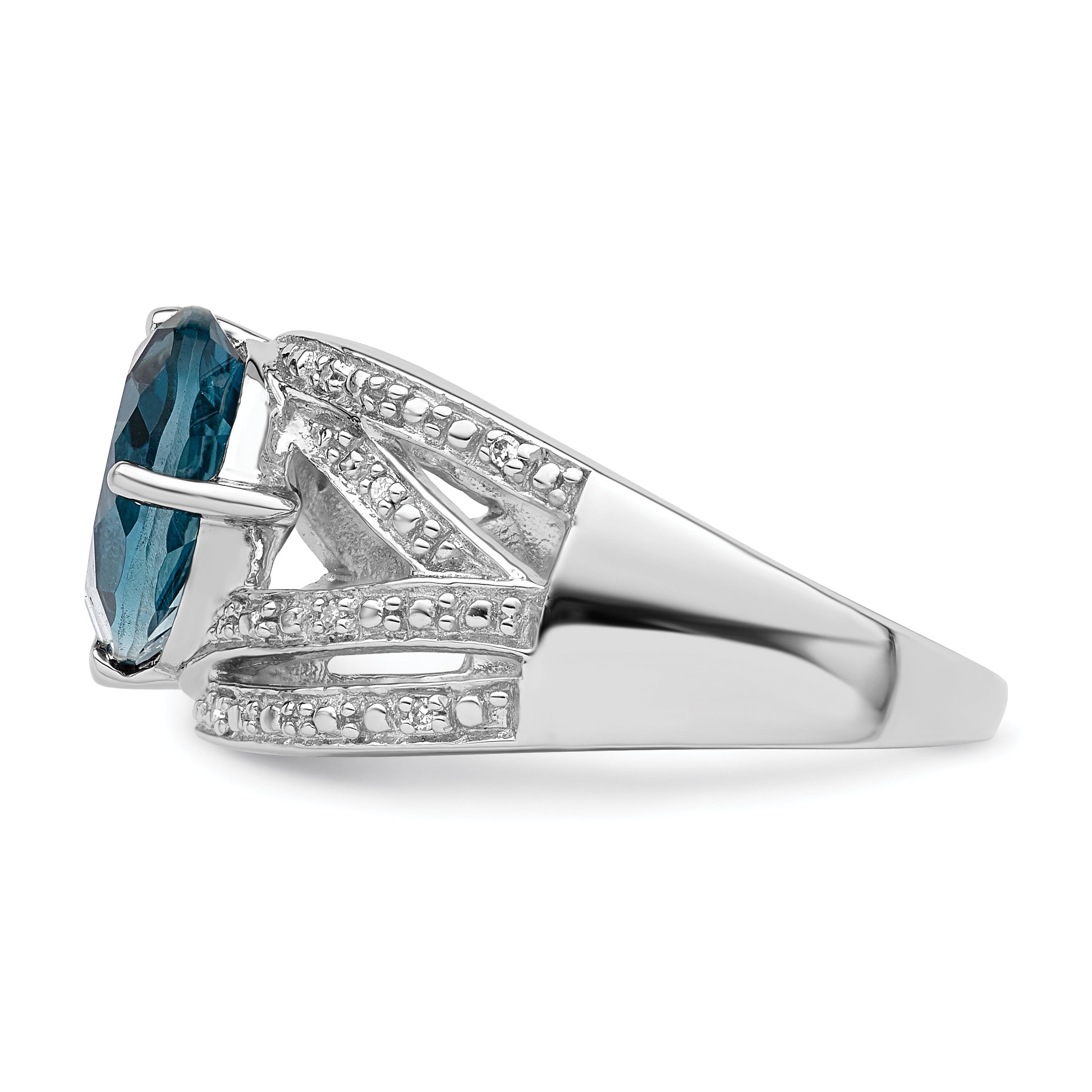 Sterlingsilber Rhodiniert Diamant & London Blautopas Ring