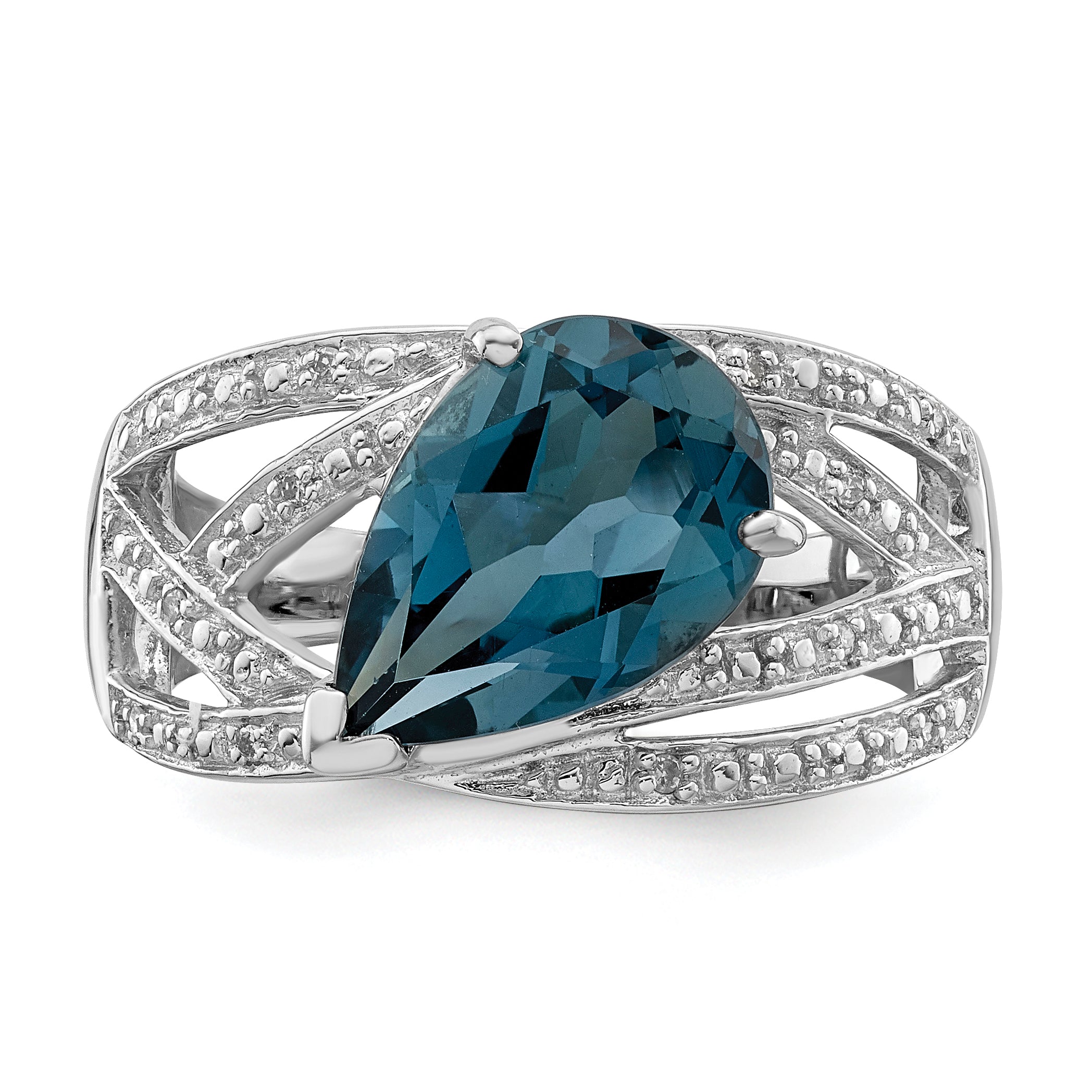 Sterlingsilber Rhodiniert Diamant & London Blautopas Ring