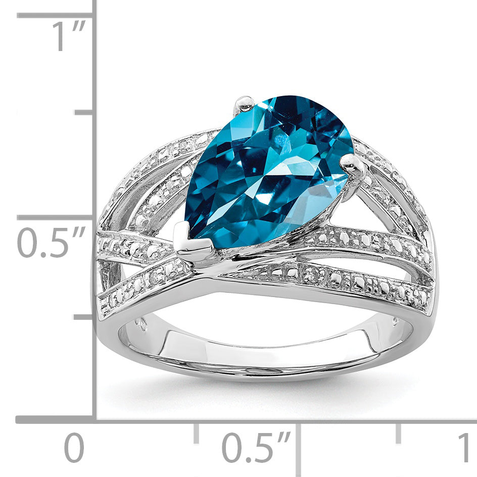 Sterlingsilber Rhodiniert Diamant & London Blautopas Ring