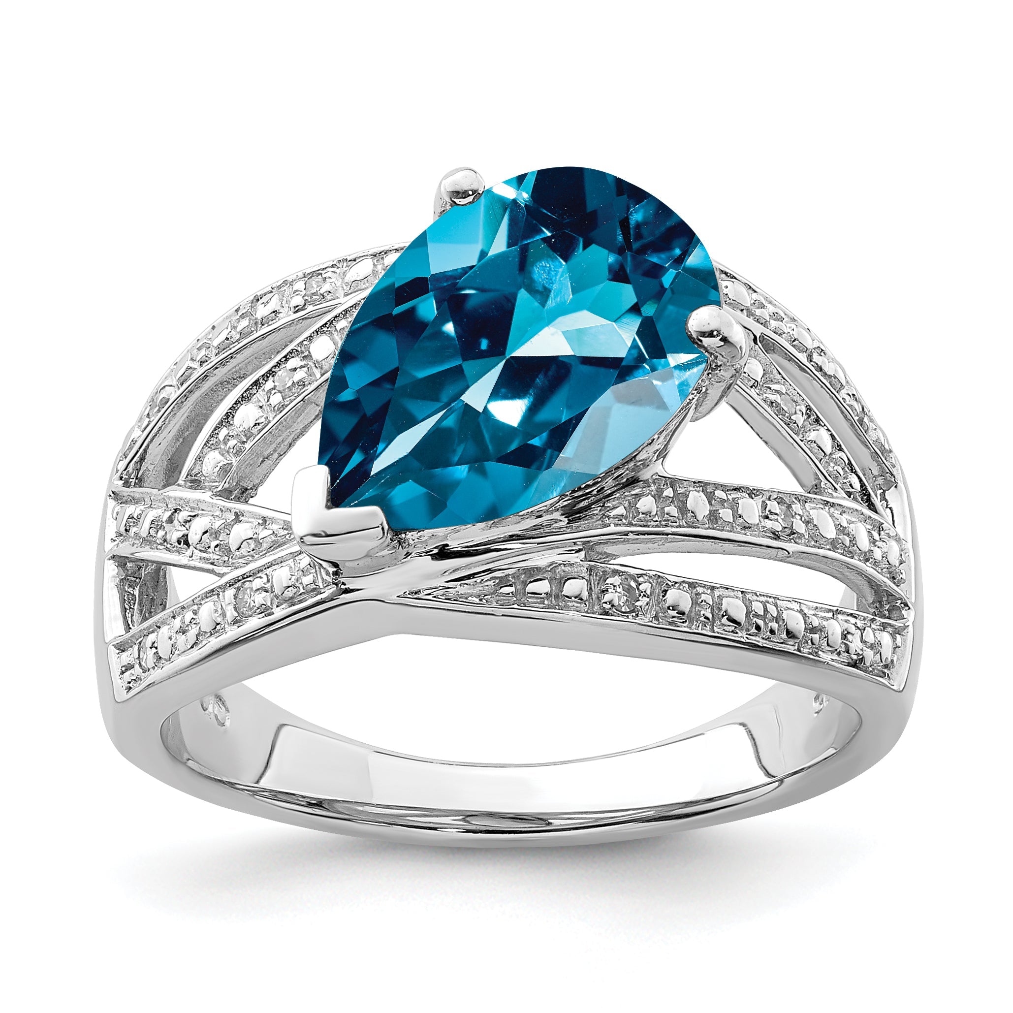 Sterlingsilber Rhodiniert Diamant & London Blautopas Ring