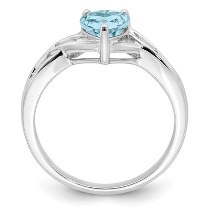 Sterlingsilber Rhodiniert Diamant. Lt Schweizer Blautopas Herz Ring