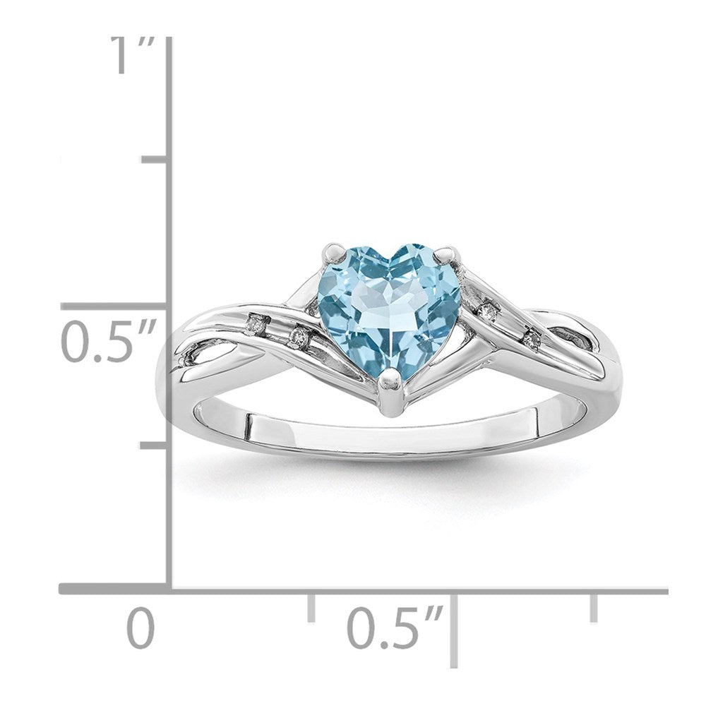 Sterlingsilber Rhodiniert Diamant. Lt Schweizer Blautopas Herz Ring