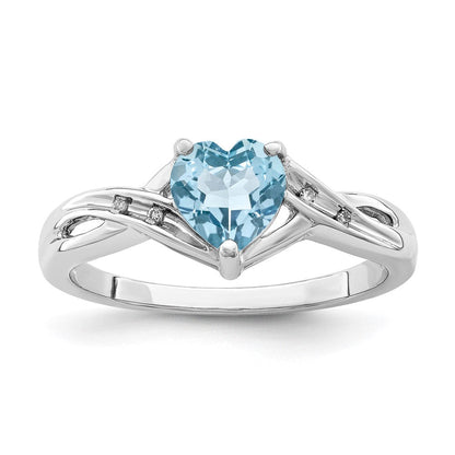 Sterlingsilber Rhodiniert Diamant. Lt Schweizer Blautopas Herz Ring