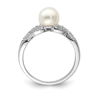 Sterlingsilber Rhodiniert Diamant und Fw Zuchtperle Ring