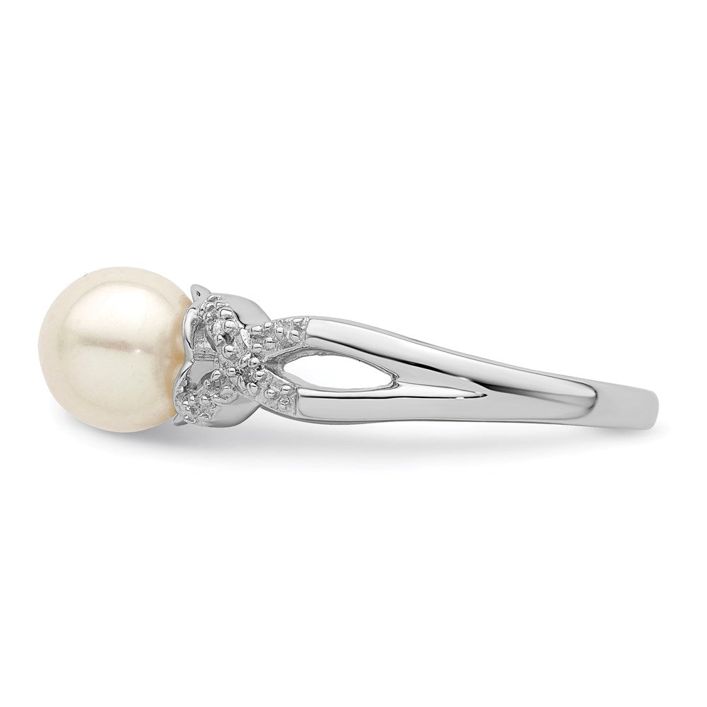 Sterlingsilber Rhodiniert Diamant und Fw Zuchtperle Ring