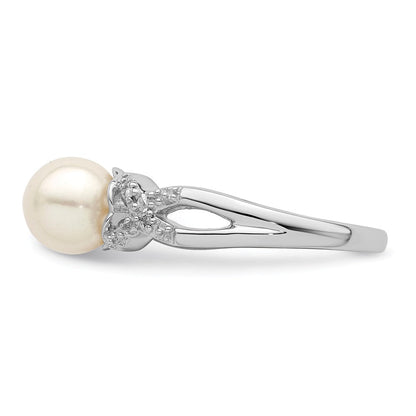 Sterlingsilber Rhodiniert Diamant und Fw Zuchtperle Ring