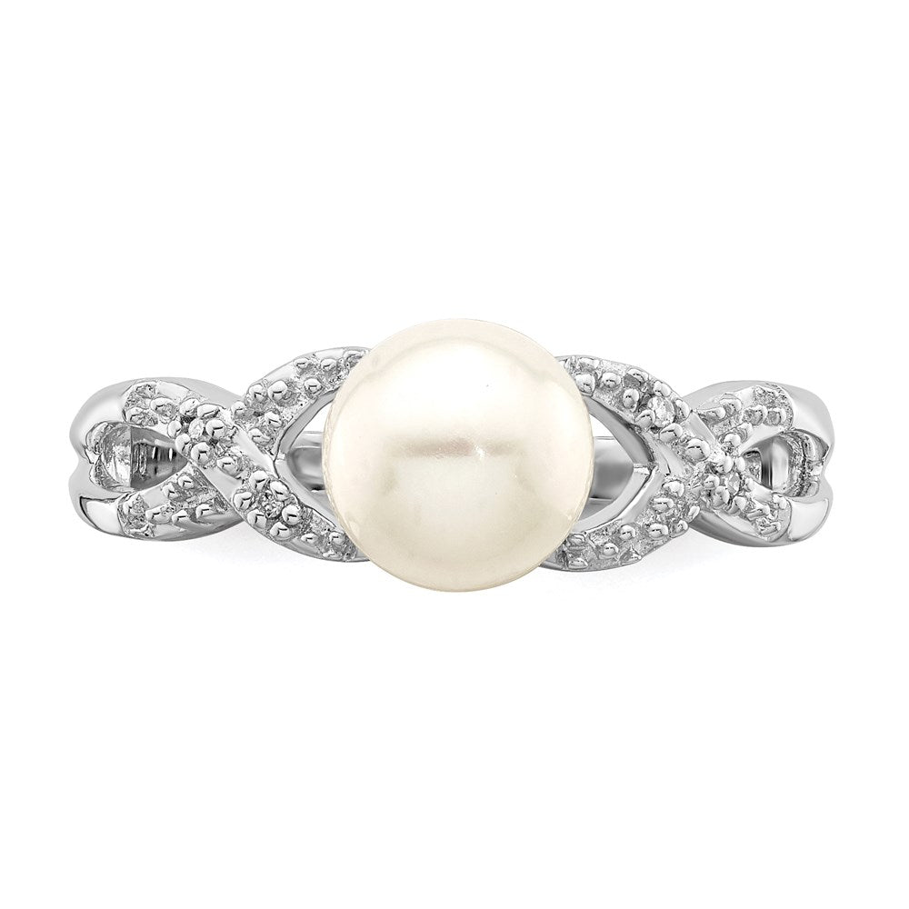 Sterlingsilber Rhodiniert Diamant und Fw Zuchtperle Ring
