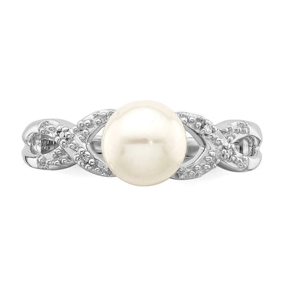 Sterlingsilber Rhodiniert Diamant und Fw Zuchtperle Ring