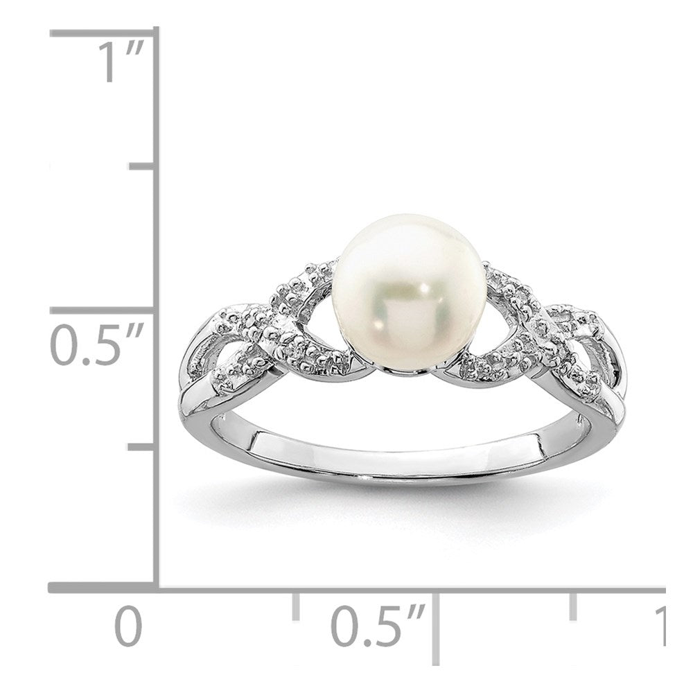 Sterlingsilber Rhodiniert Diamant und Fw Zuchtperle Ring