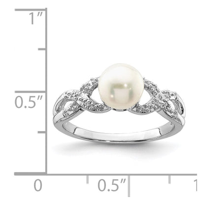 Sterlingsilber Rhodiniert Diamant und Fw Zuchtperle Ring