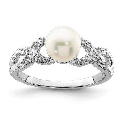 Sterlingsilber Rhodiniert Diamant und Fw Zuchtperle Ring