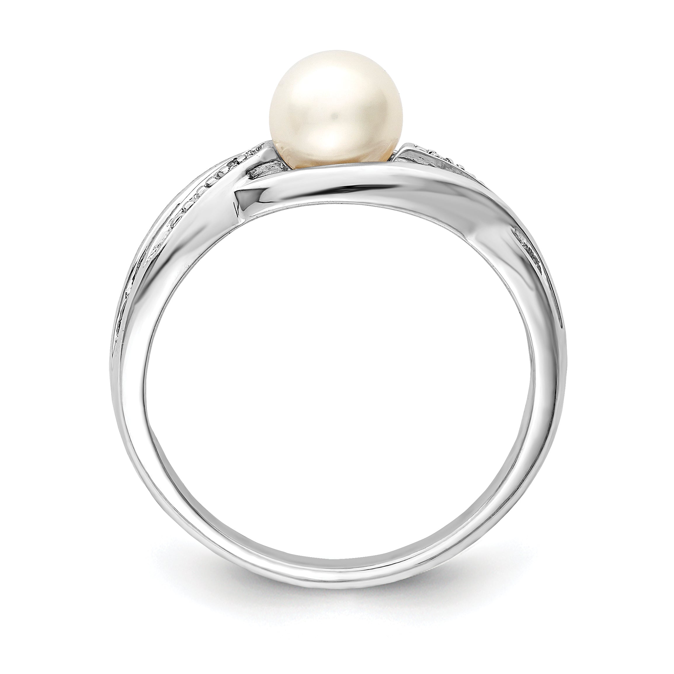 Sterlingsilber Rhodiniert Diamant und Fw Zuchtperle Ring