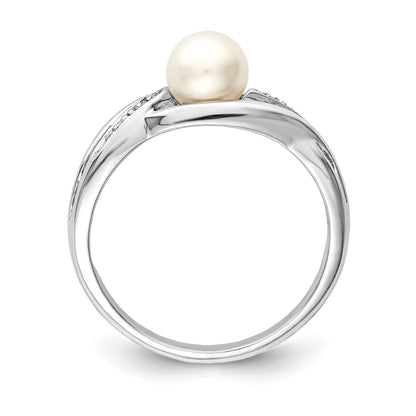Sterlingsilber Rhodiniert Diamant und Fw Zuchtperle Ring