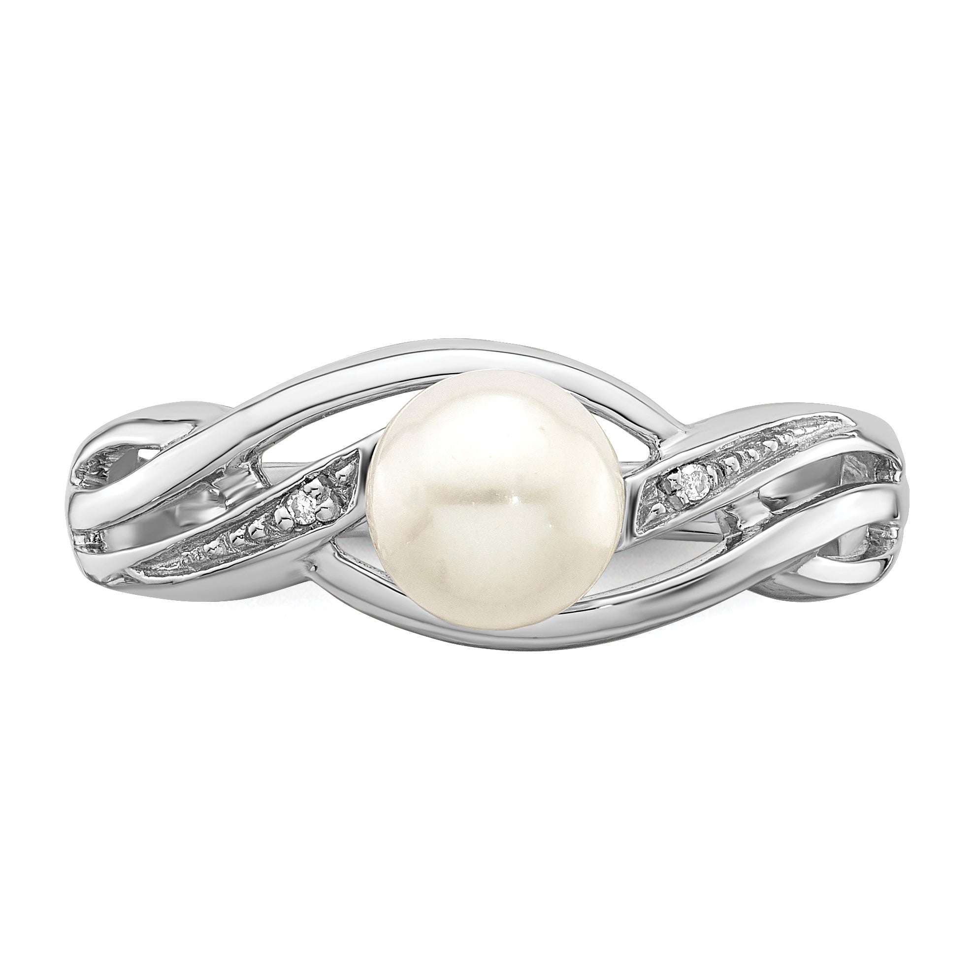 Sterlingsilber Rhodiniert Diamant und Fw Zuchtperle Ring