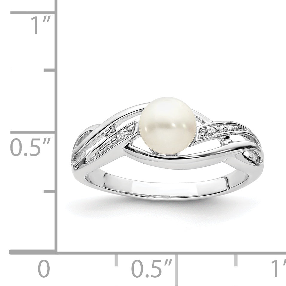 Sterlingsilber Rhodiniert Diamant und Fw Zuchtperle Ring