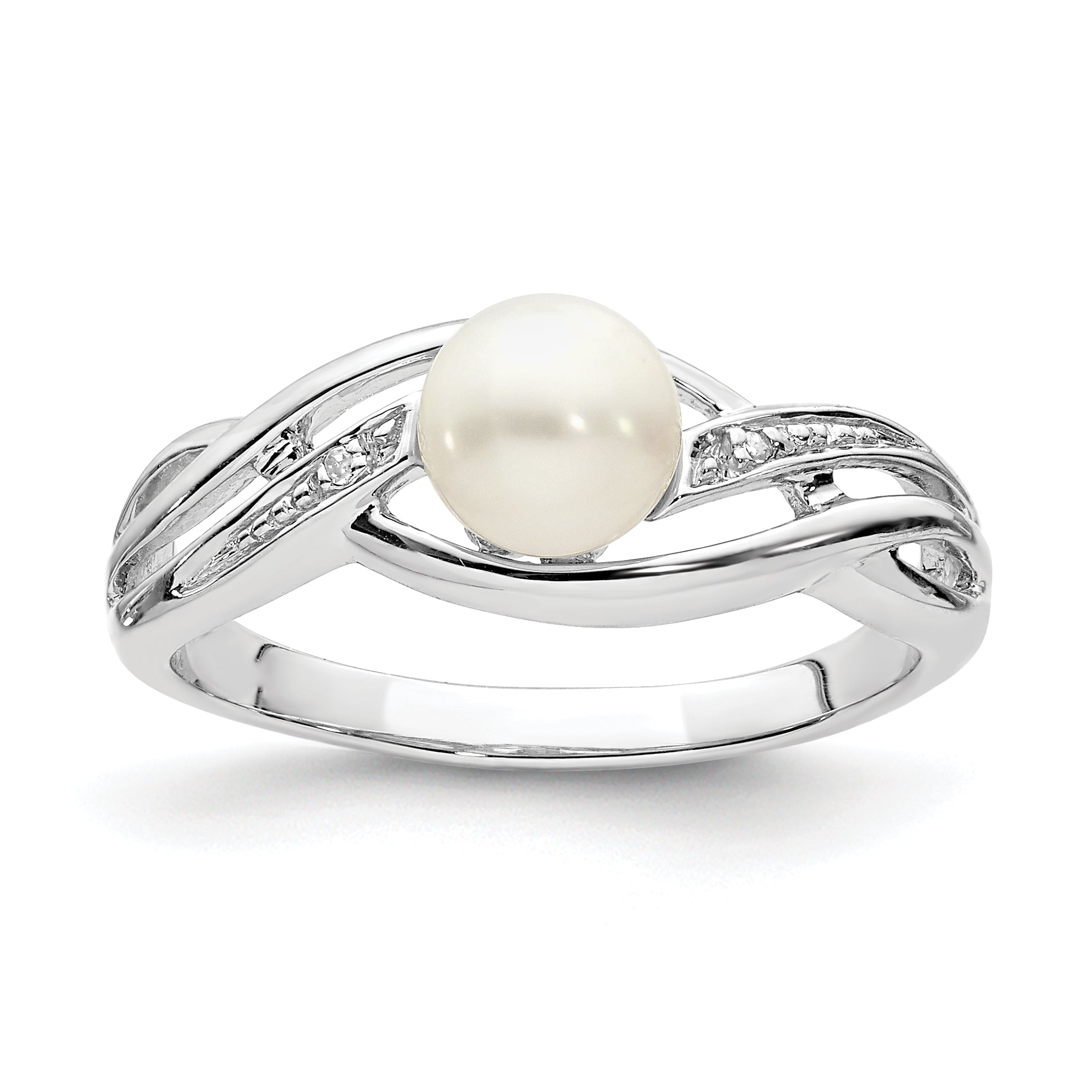 Sterlingsilber Rhodiniert Diamant und Fw Zuchtperle Ring