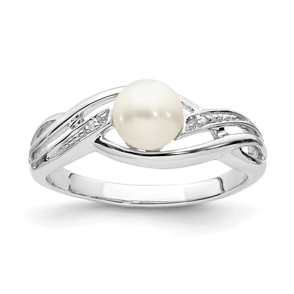 Sterlingsilber Rhodiniert Diamant und Fw Zuchtperle Ring