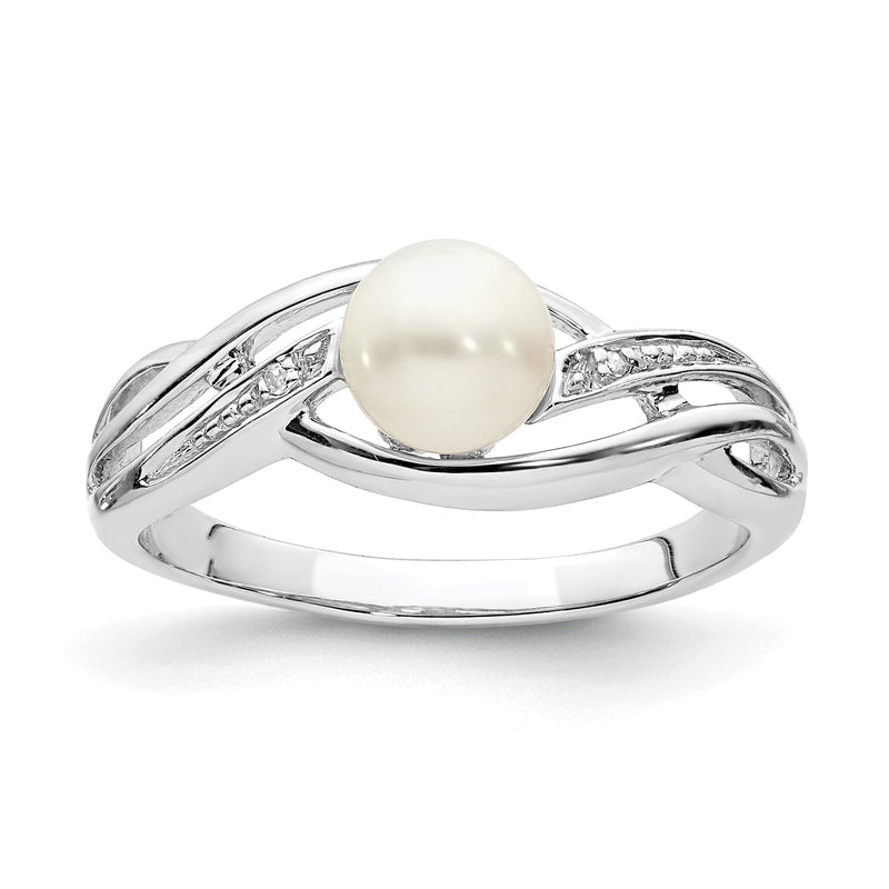 Sterlingsilber Rhodiniert Diamant und Fw Zuchtperle Ring