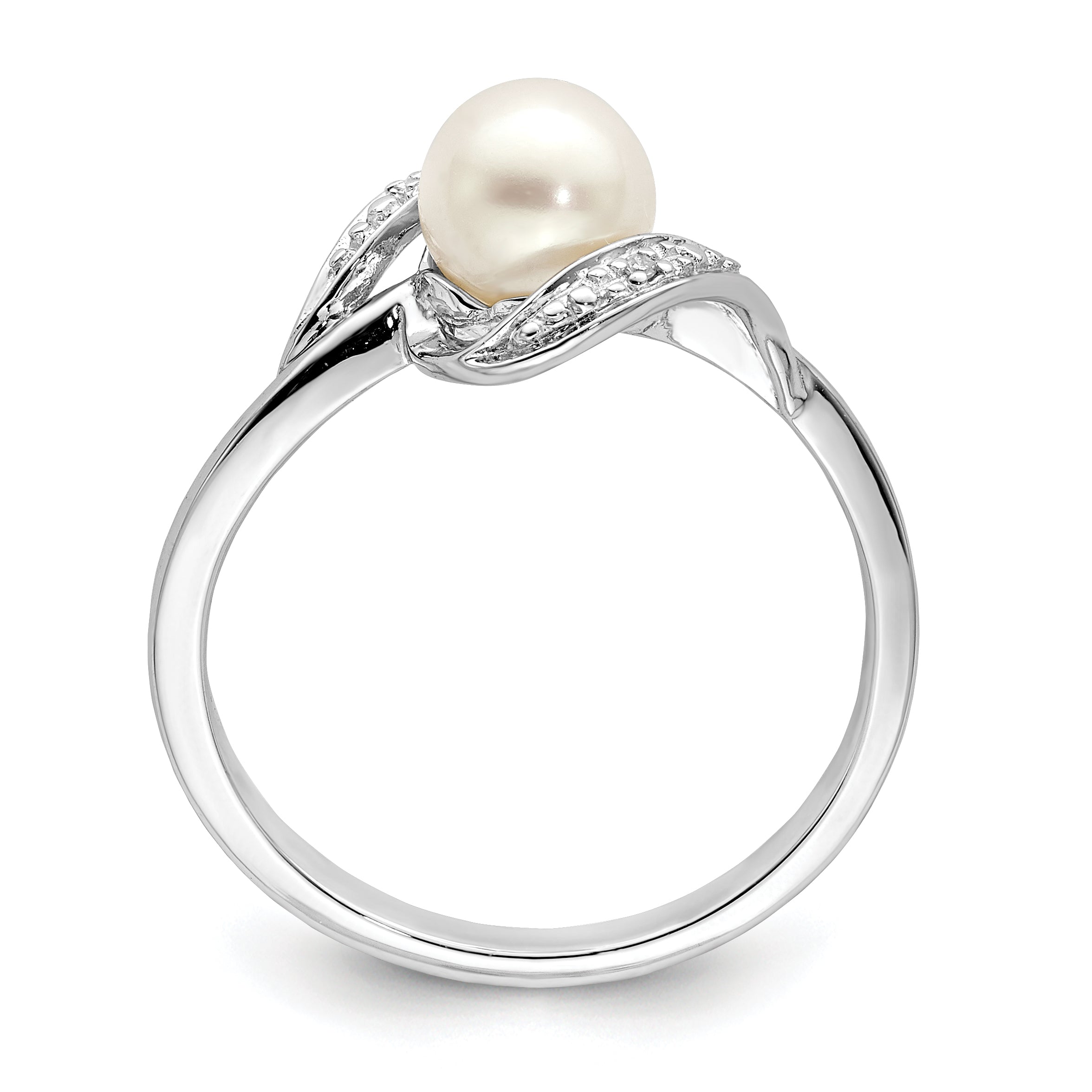 Sterlingsilber Rhodiniert Diamant und Fw Zuchtperle Ring