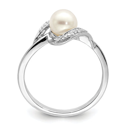 Sterlingsilber Rhodiniert Diamant und Fw Zuchtperle Ring