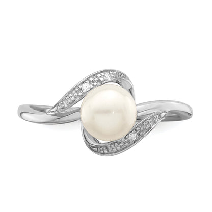 Sterlingsilber Rhodiniert Diamant und Fw Zuchtperle Ring