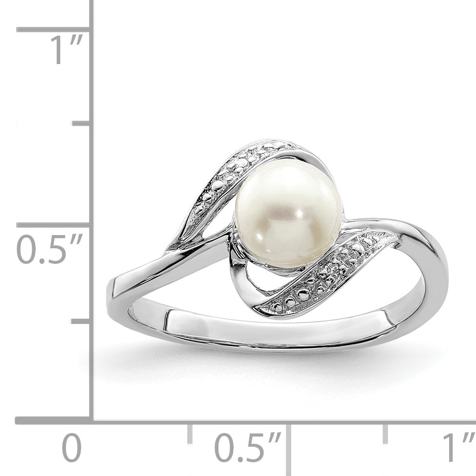 Sterlingsilber Rhodiniert Diamant und Fw Zuchtperle Ring